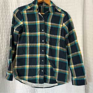 Eddie Bauer Shirt Womens XS Long Sleeve Blue Yellow Plaid Cotton